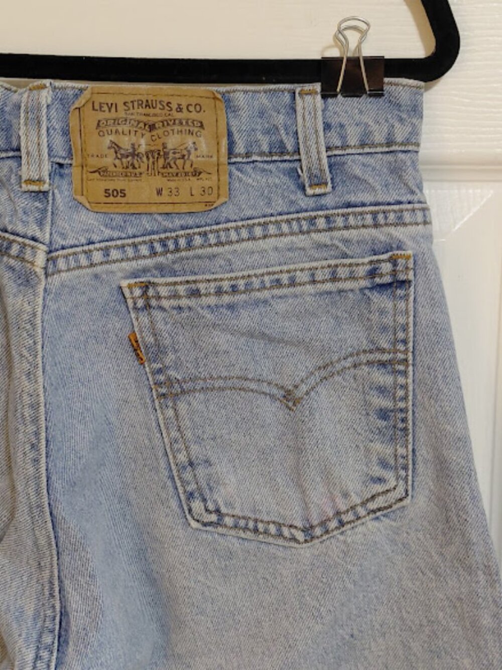 Vintage 1991 Levi's USA 505 Orange Tab Straight Leg Light Wash Denim Blue Jeans